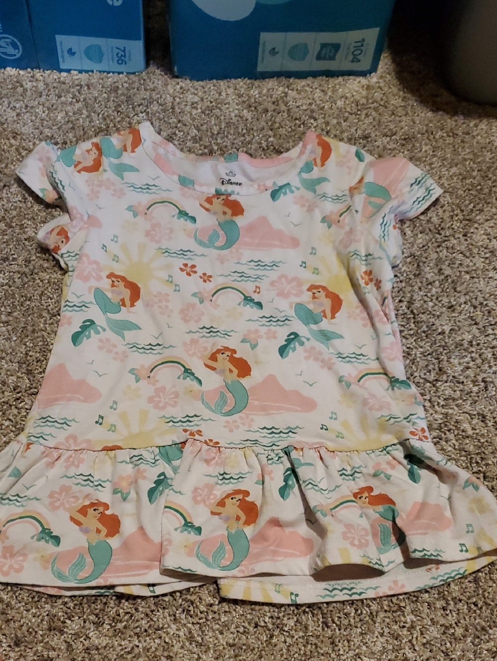 Disney Pink Teal Ariel Mermaid Ruffle Top